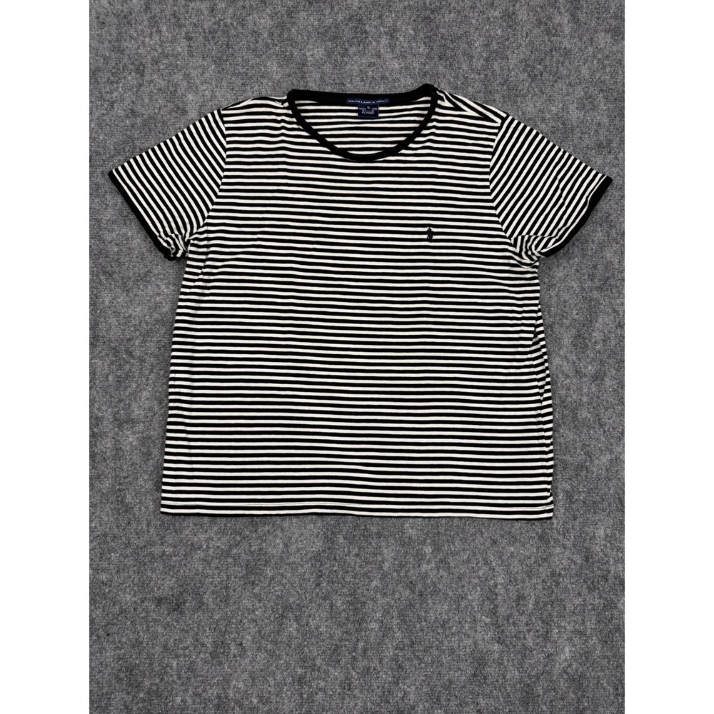Ralph Lauren Sport Black White Striped Short Sleeve T-Shirt XL Pony Logo Stretch